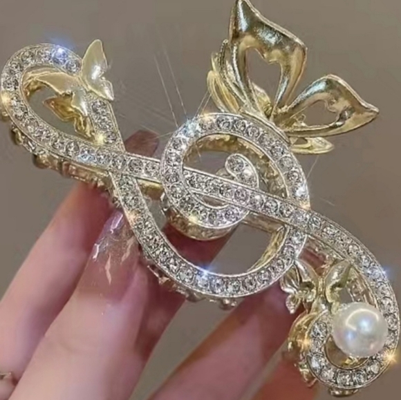 Music Note Claw Hair Clip - Rhinestone - Picture 8 of 10